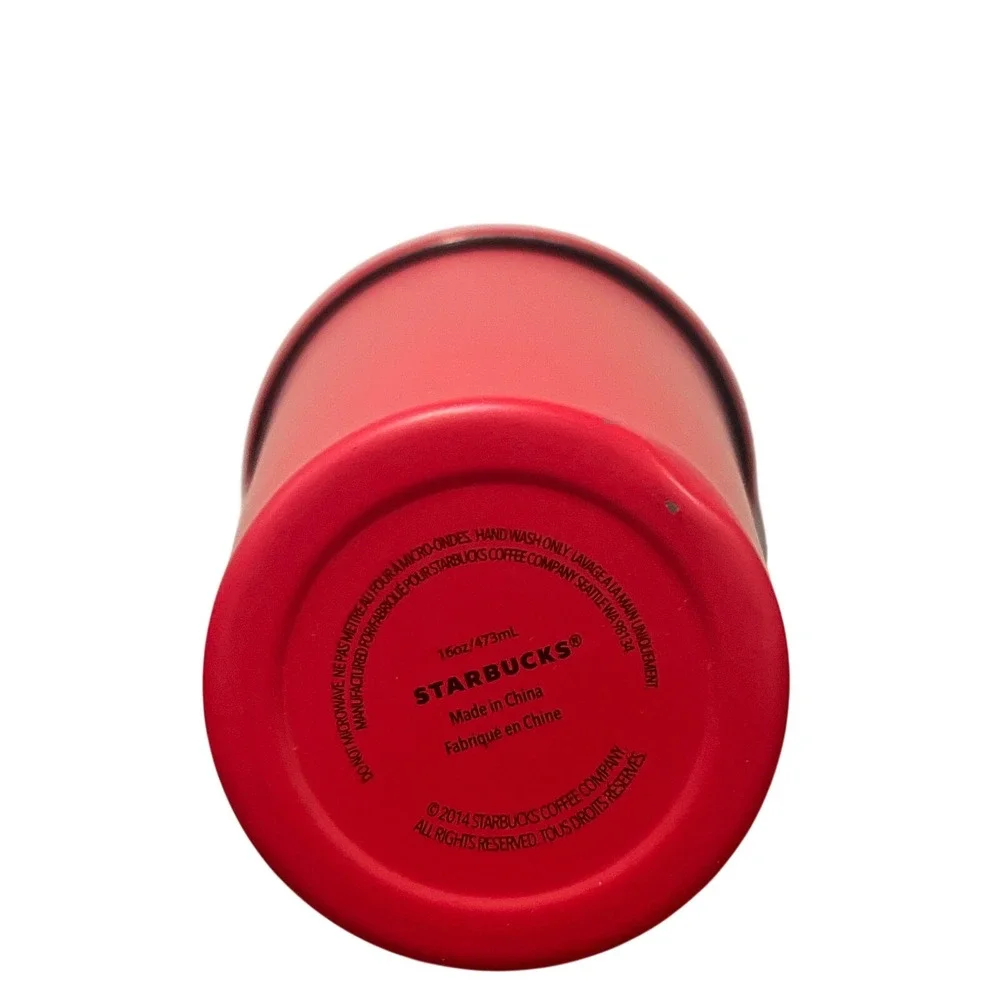 Starbucks 2014 Matte Red Stainless Steel Cold Cup Tumbler 16oz with Lid Holiday - Picture 4 of 6